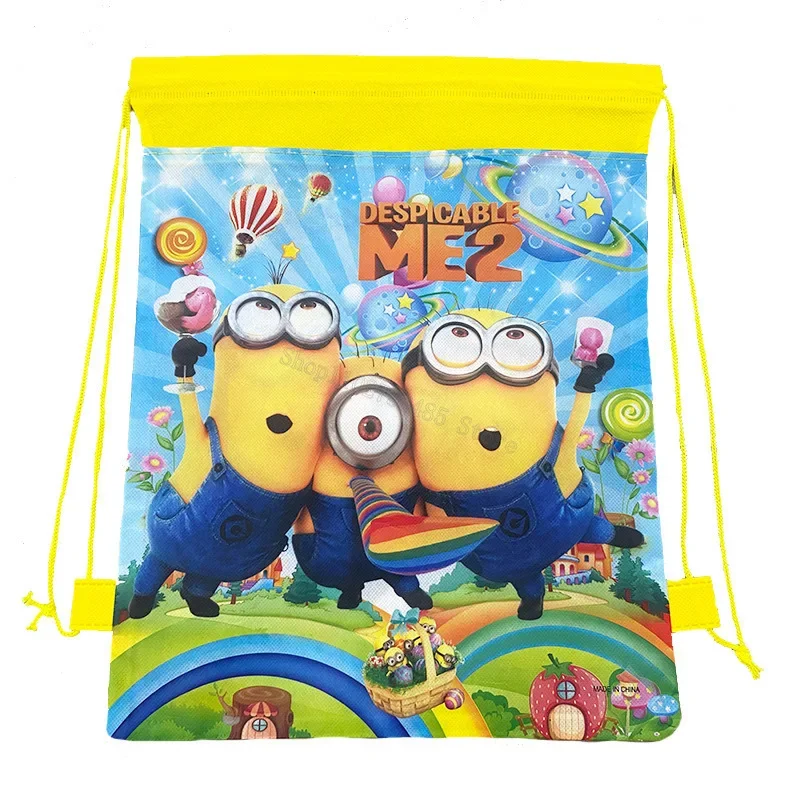 Minionses Cartoon Childrens Drawstring Backpack Despicabled Me Portable String Bag Non-woven Cute Party Gift Bags Storage Pouch