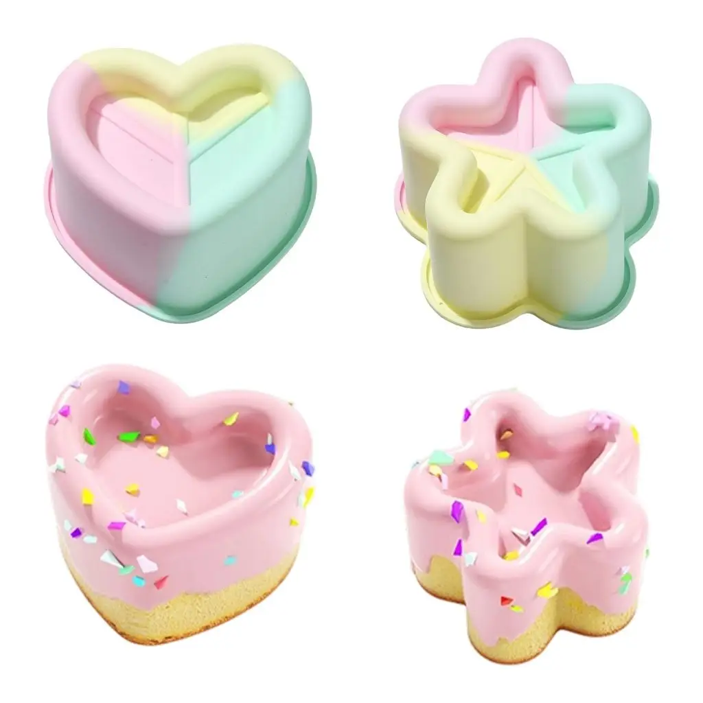Heart&Star Shape Silicone Baking Molds, 4 Styles Multipurpose Trays for Jelly Pudding Chocolate Snacks,Cake Mold Silicone Molds