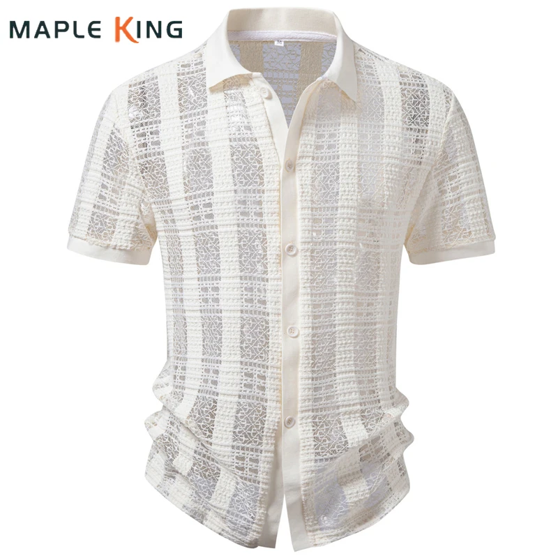 Man Casual Shirts Camisa Masculina Havaiana 2026 Summer Luxury Knitted Hollow Designer Beach Holiday Shirt Men Chemise Tops