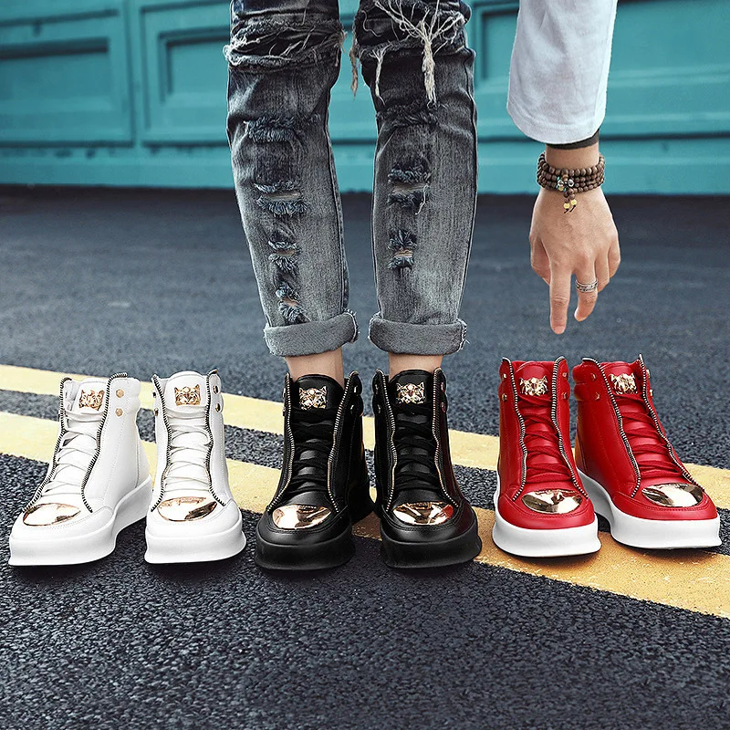 High Top Casual Shoes Men Sneakers 2024 Fashion Skateboard Shoes Leopard Platform Shoe Sport Training Shoes Men\'s Ankle Boots