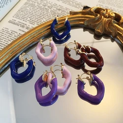 New Trendy Colorful Irregular Geometric Thick Hoop Earrings for Women Enamel Color Circle Hoops Ear Buckle Jewelry Gift