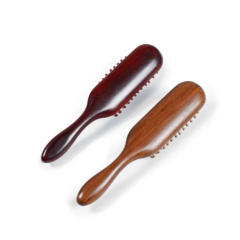 مشط تدليك ذو وسادة هوائية رقيقة من خشب الصندل، مشط من الخشب الصلب، مشط نسائي محمول للسفر