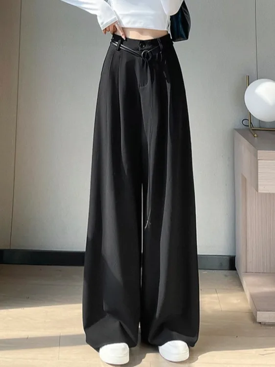 

Loose Straight-Leg Wide-Petticoat Sle Floor-Length Trousers Plus-Size Fall Faion High- Casual Women's Suit Pants