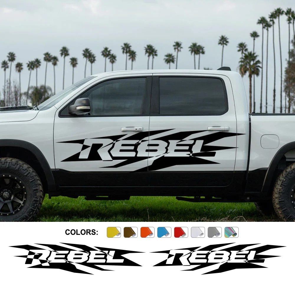 

Боковые наклейки на дверь пикапа для Dodge RAM Hemi 1500 2500 3500 Rebel Truck, графические декоративные наклейки, виниловая пленка, чехол, автоаксессуары