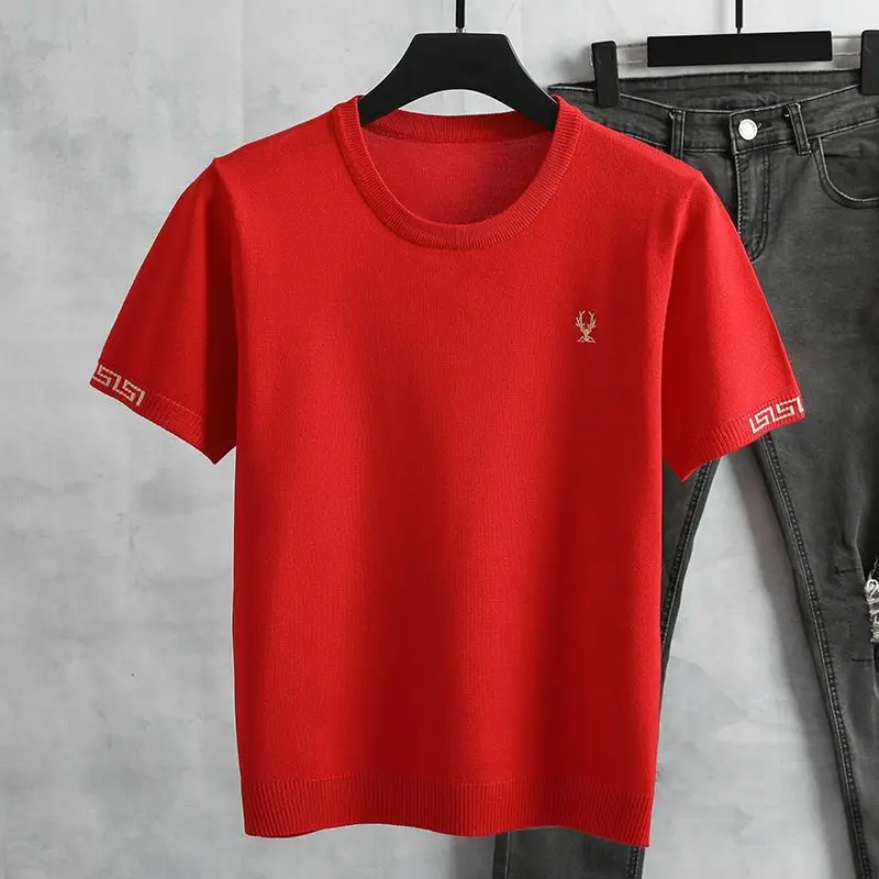 Luxury Summer Men's Clothing Embroidery Knitted Sweater O-neck Short Sleeve Tops Business Casual Brand Pullover Knitwear Trendy