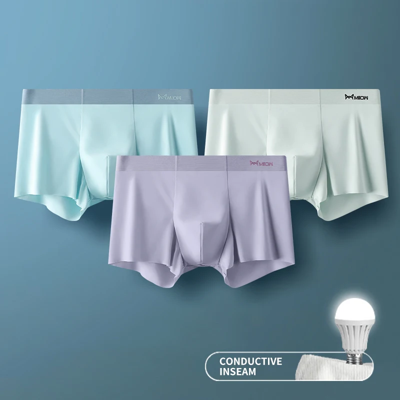 MIIOW 3Pcs Eis Seide Mann Unterwäsche Boxer Metall Faser Antistatische Männer Unterhose Nahtlose Cut Saum Schlüpfer der Männer Boxer shorts Stamm