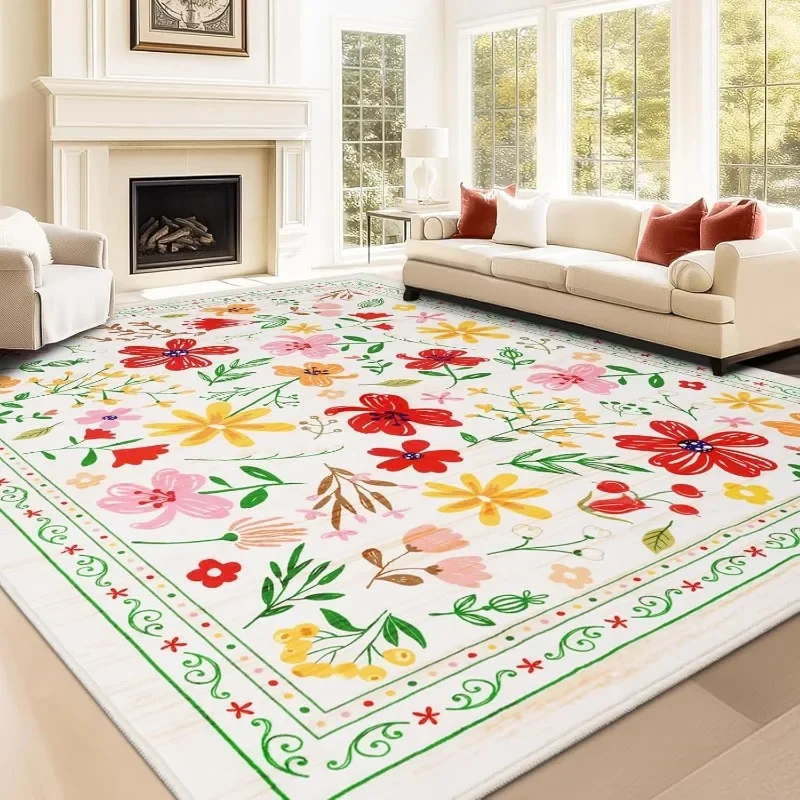 Carpet for Living Room Small Fresh IG Floral Bedroom Rugs Fashionable Machine Washable Non-slip Coffee Table Mats Ковер Tapis 러그