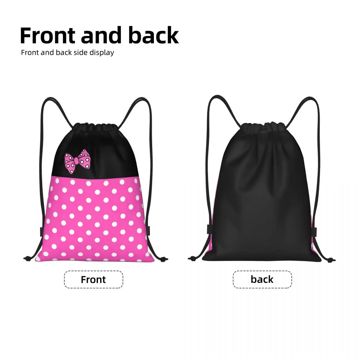 Cute Minnie Mouse Pattern Drawstring Backpack para homens e mulheres, Sport Sack, Foldable Pink Polkadot Shopping Bag, personalizado