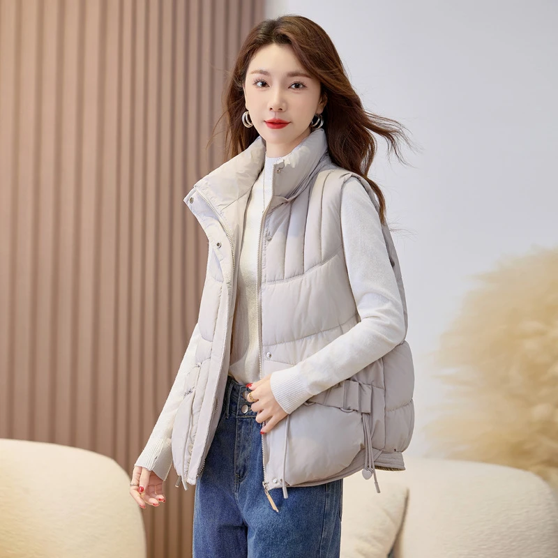 جديد خريف وشتاء 2025 صدرية نسائية فضفاضة مبطنة بجيب حبل مع قلنسوة وياقة ثابتة وسترات قصيرة من القطن #6