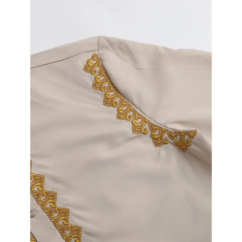 Abito estivo da uomo nuovo tinta unita ricamato abito da commercio estero a maniche lunghe musulmano mediorientale