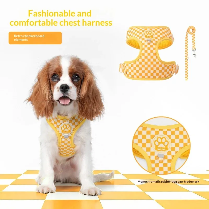 

Retro Checkered Dog Harness - 5-Color Fashion Harness & Leash Set, Padded Oxford for Small Medium Dogs,Daily Walk (CE Certified)