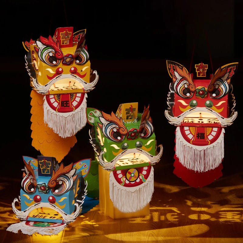 China Lion Dragon Boat Dance Lantern DIY Making Material Unfinished Lion Dance Headgear New Year Mid-Autumn Festival Decor