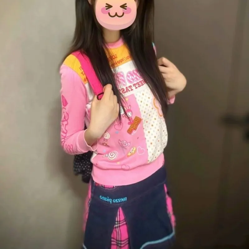 Japanese Cartoon Cute Bunny Print Lolita Hoodie Sweatshirt Tees Women's Children Sweet Grunge Aesthetics Autumn Harajuku Tops