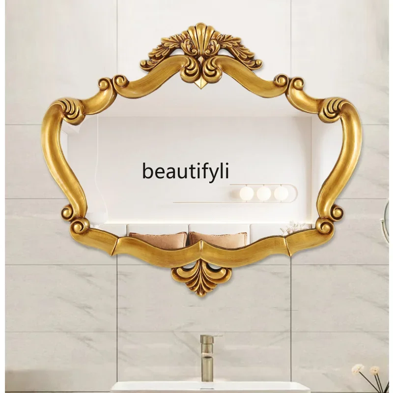 

French Retro American Bathroom Wall-Hanging Mirror Wall Carved Dressing Decorative Mirror