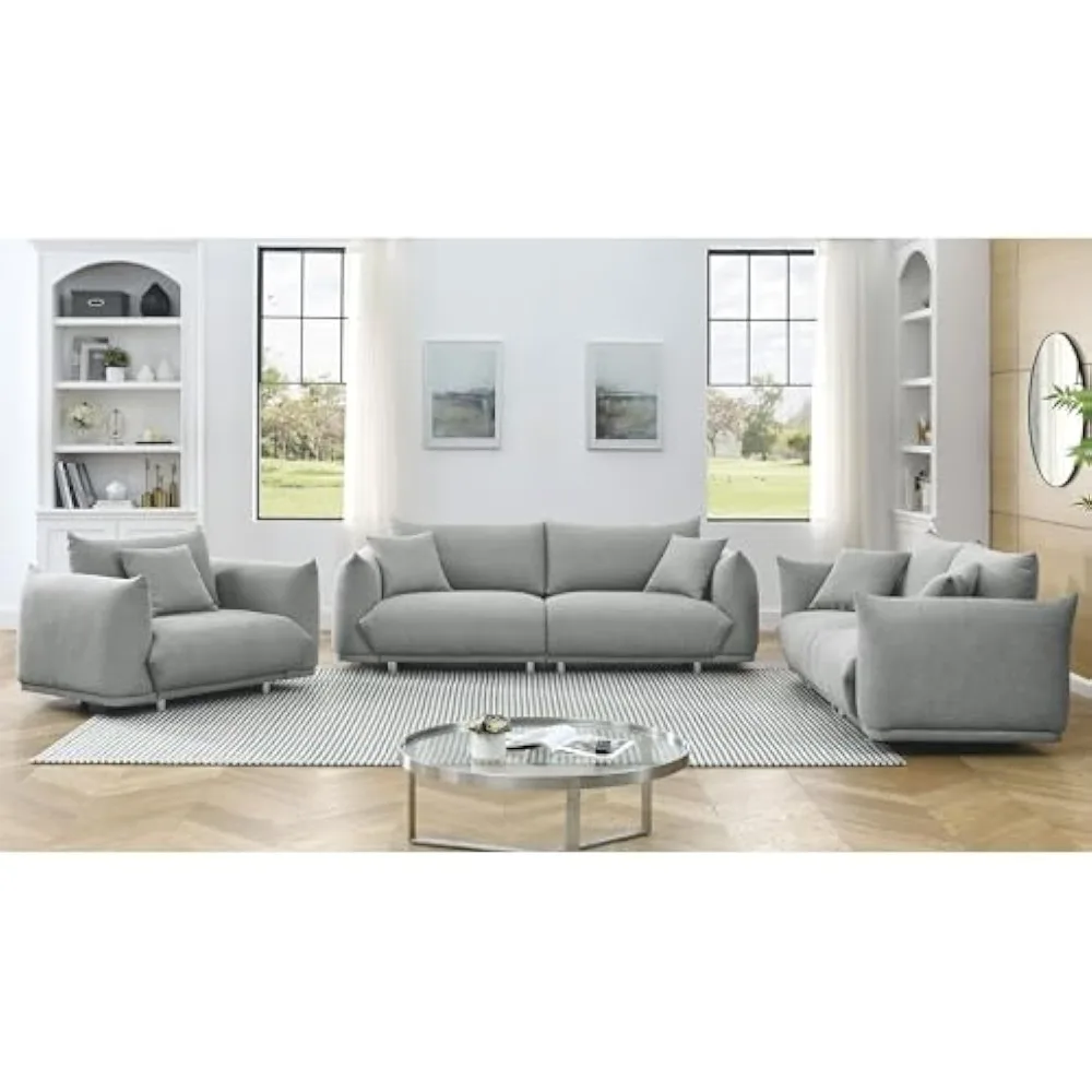 

Cloud Sofa Set,Living Room Furniture Sets,Modern Cloud Couch Set Comfy Deep Seat Sofa Set with Solid Wood Frame and Metal Legs