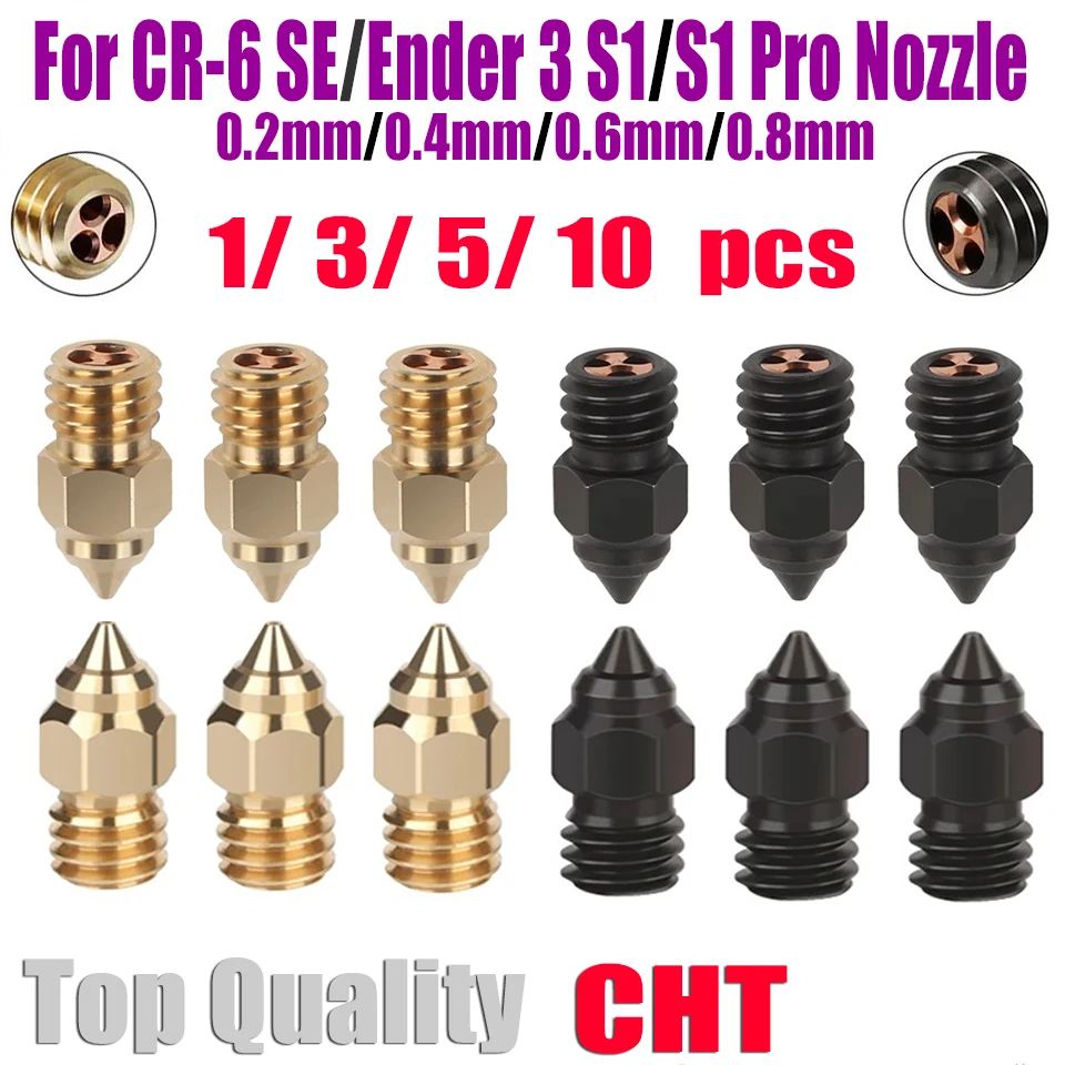 

CHT Nozzle CR-6 SE Hard Steel Brass cht MK8 Nozzles 3D Printer Parts For CR 6 SE CR 5 Pro Ender 3 S1 pro CR 10 V2 Ender 5 Pro