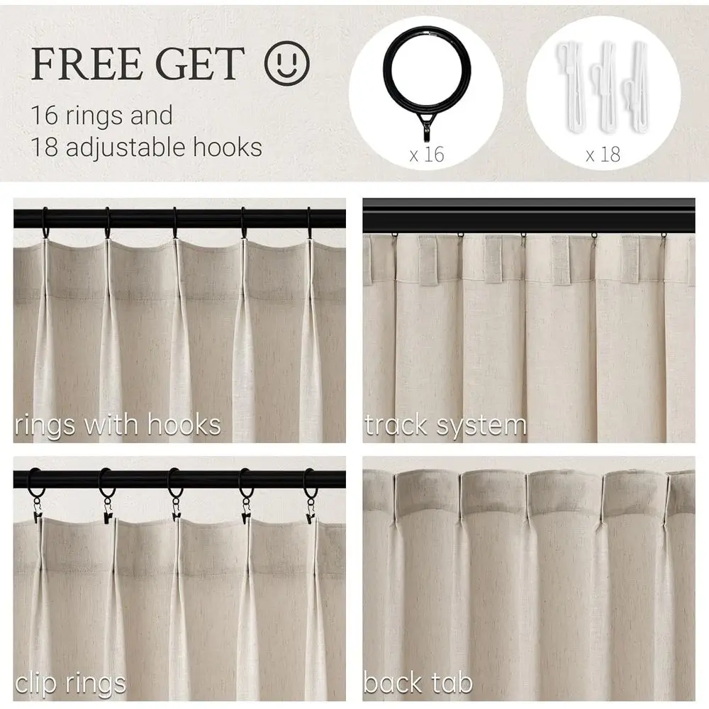 105 ستائر بطيات شبه شفافة من الكتان على طراز بوهو، مجموعة من لوحتين، نغمات محايدة لمساحات المعيشة