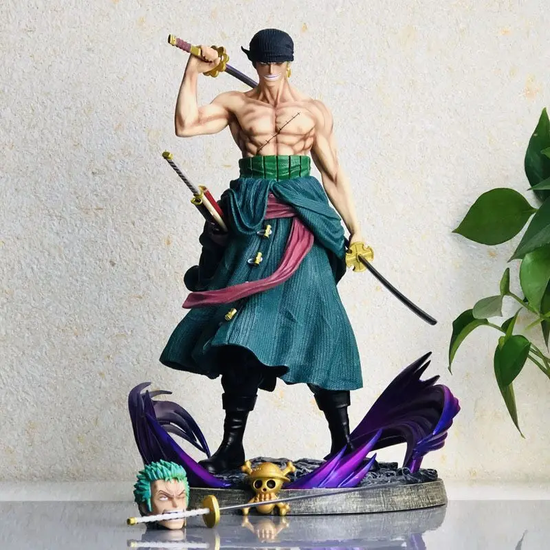 Figura de una pieza de 37cm, Roronoa Zoro Asura, modelo de Anime tallado de dos cabezas, adornos de escritorio, decoraciones, juguetes para niños, regalos de vacaciones