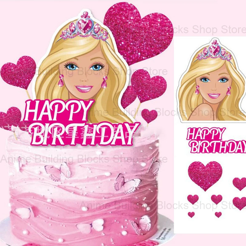 Barbie Cake Topper Themed Children's Birthday Decoration Party Supplies Cake Insert Plug-ins Flag Card Set Kids Gifts