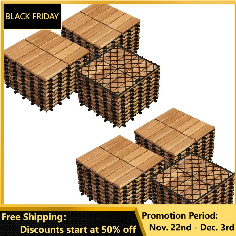 54pcs Acacia Wood, Interlocking Deck Tiles with Non-Slip Surface, Snap Waterproof Flooring Tiles Cracking Resistant Patio Decor