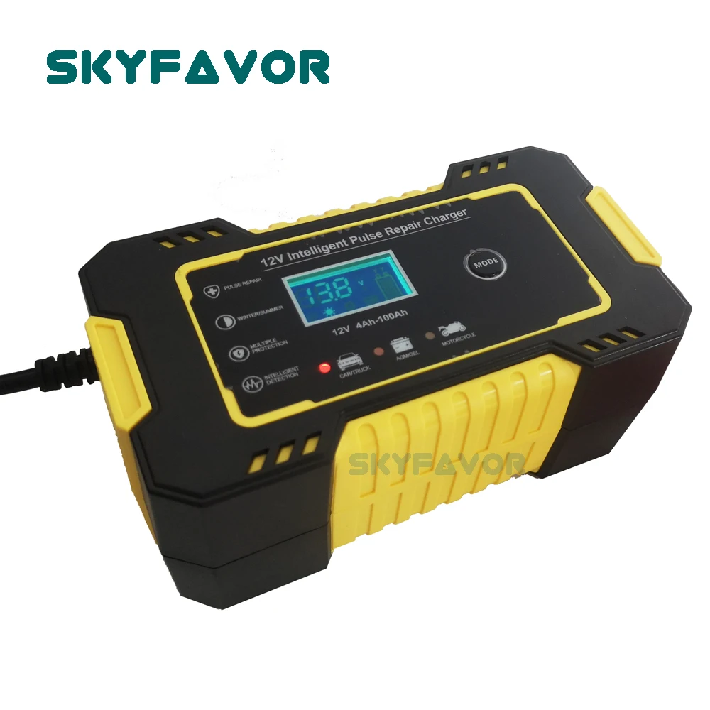 Cargador de batería automático para coche y motocicleta, 12V, 12V, 6A, VRLA, SLA, AGM, GEL, reparación de pulso, cargador de baterías de plomo y ácido automático de 12V