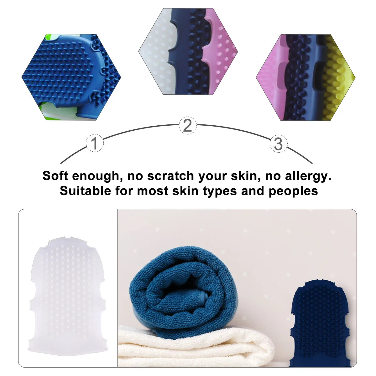 

2pcs Silicone Massage Glove For Bath Massage Body Scrub Exfoliating Brush Skin Care Cleansing Relaxing Dark Blue White