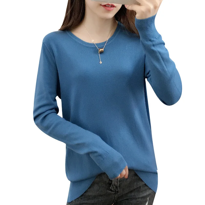 Casual Korean O- Neck loose Sweater Spring  Autumn New Women\'s Knitted Long Sleeved Solid Color Bottom Shirt Large Size XXXL