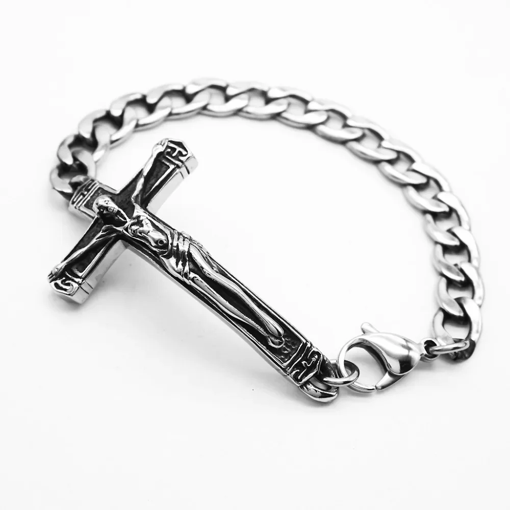 

Retro Personality Jesus Cross Trend Cuban Chain Stainless Steel Men's Bracelet