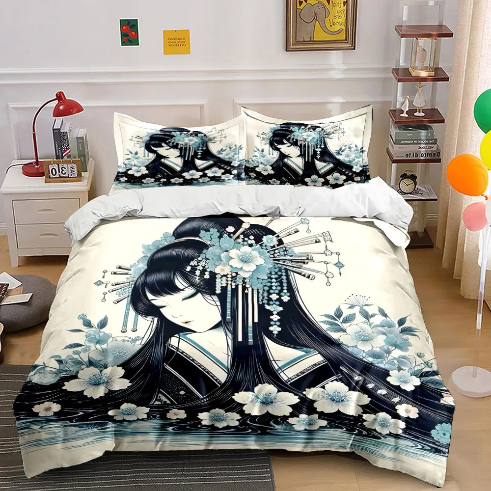 Elegant Hair Bun with Floral Ornaments Print Soft Comfortable Duvet Cover Bedding Set Included 1*Duvet Cover 2*Pillowcases