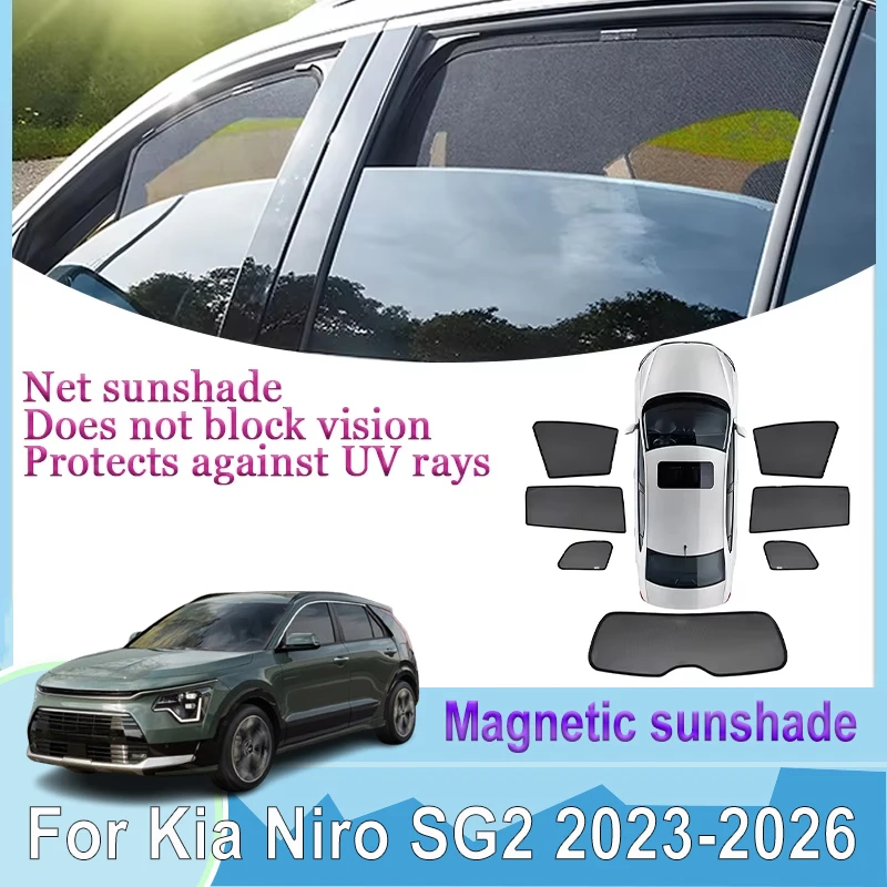 

For Kia Niro SG2 2023 Accessories 2024 2025 2026 Mesh Magnetic Sunshades Windshield Window Covers Visor Curtains Car Accessories