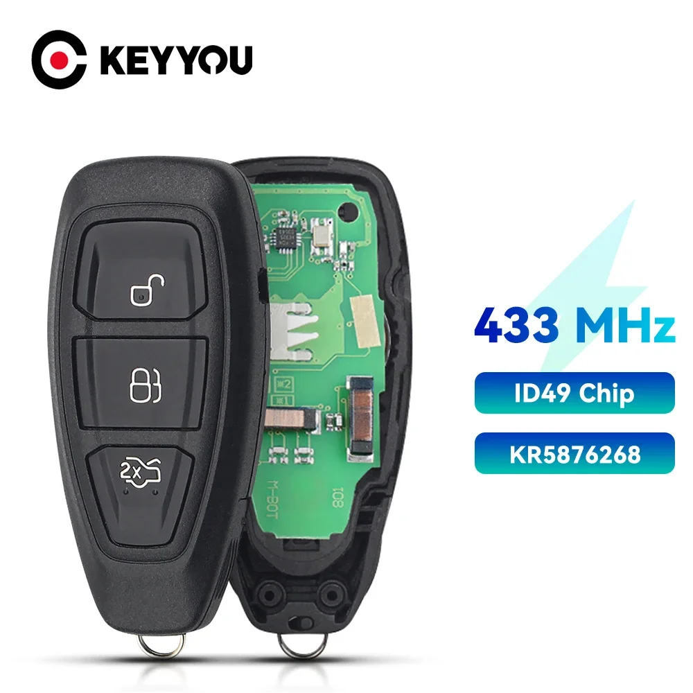 

KEYYOU With Battery Remote Car Key 433MHz ID49-pcf7953 Chip for Ford Grand C-Max Focus Kuga Fiesta 2016+ KR5876268