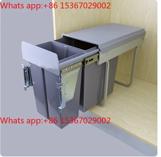 Large Kitchen Waste Basket Kitchen Plastic Built-in Hidden Insert Push-pull Dry and Wet Separation Cabinet Trash Can Pull
