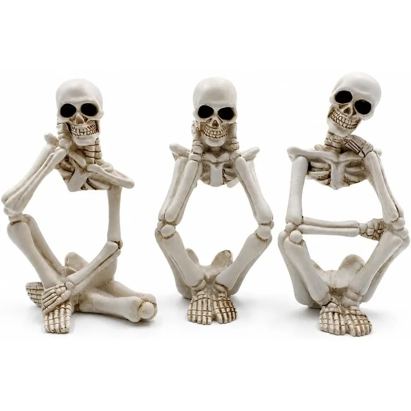 SkeletonThinker Decor Set of 3, Resin Gothic Figurines for Home Decor, Aesthetic Skull Shelf Decor, for Home, Bookshelf [Laa259]