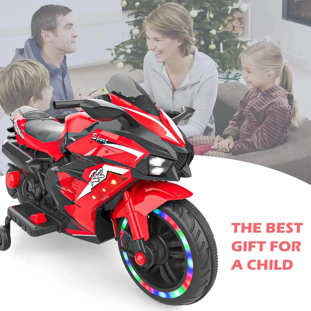 Kids Ride On Motorcycle,12V Electric Battery Powered Ride On Bike,2 Wheels Electric Motorcycle for Kids Ages 3-6 Years（Red）