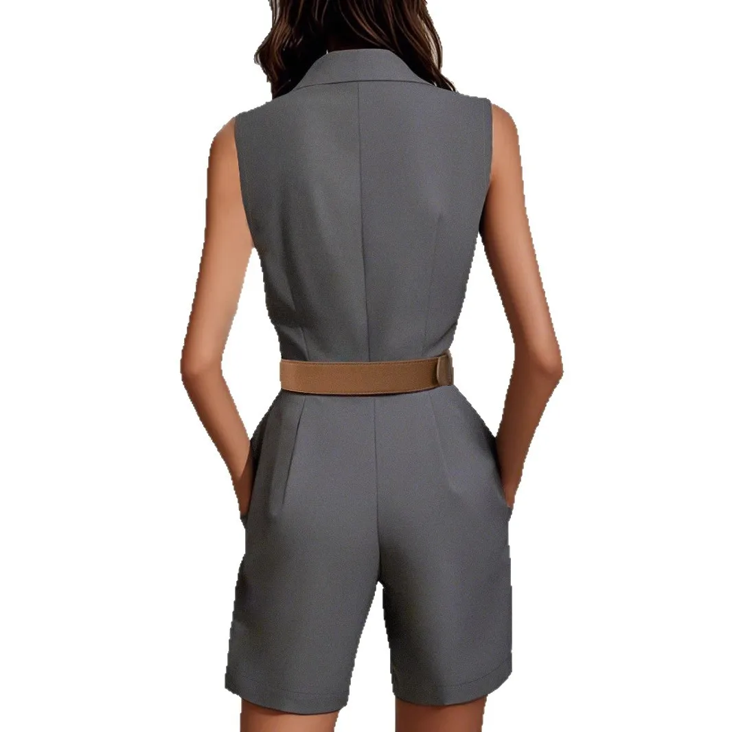 بدلة قفز نسائية صيفية ذات أربطة للخصر من Svel ort بطول خمسة أرباع جميع المواد الأخرى #5