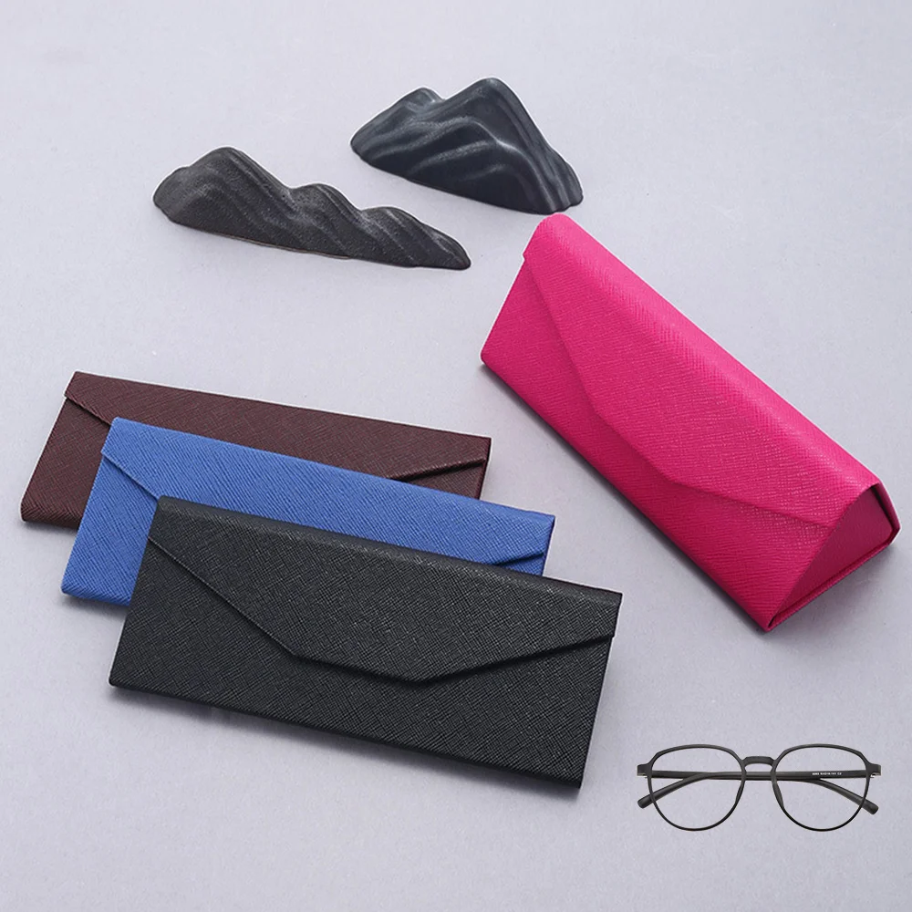 

Simple Foldable Triangular Leather Hard Case For Glasses Solid Color Waterproof Sunglasses Container Box PU Magnet Eyewear Case