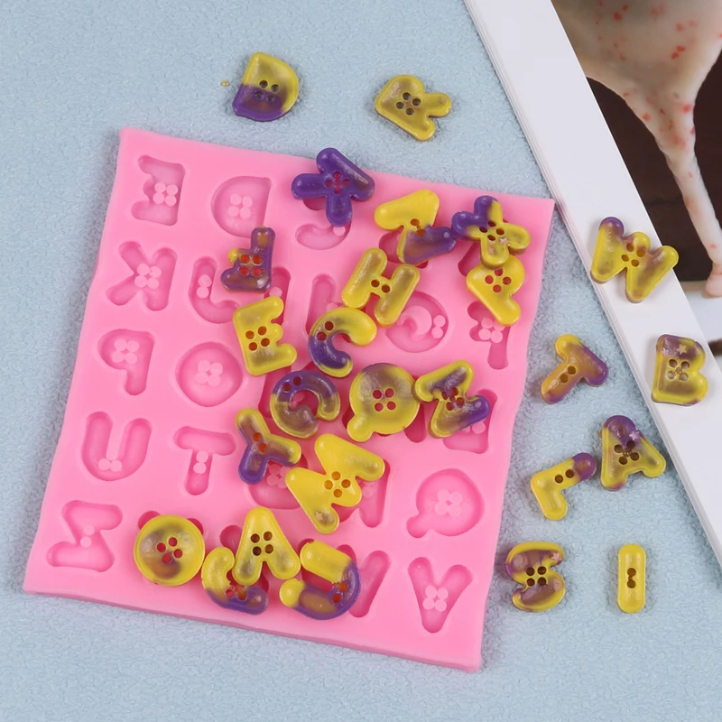 Button Capital Alphabet Letters Silicone Mold Cake Decorating Chocolate Fondant Candy Cupcake Topper Gum Paste Polymer Clay Mold view 6