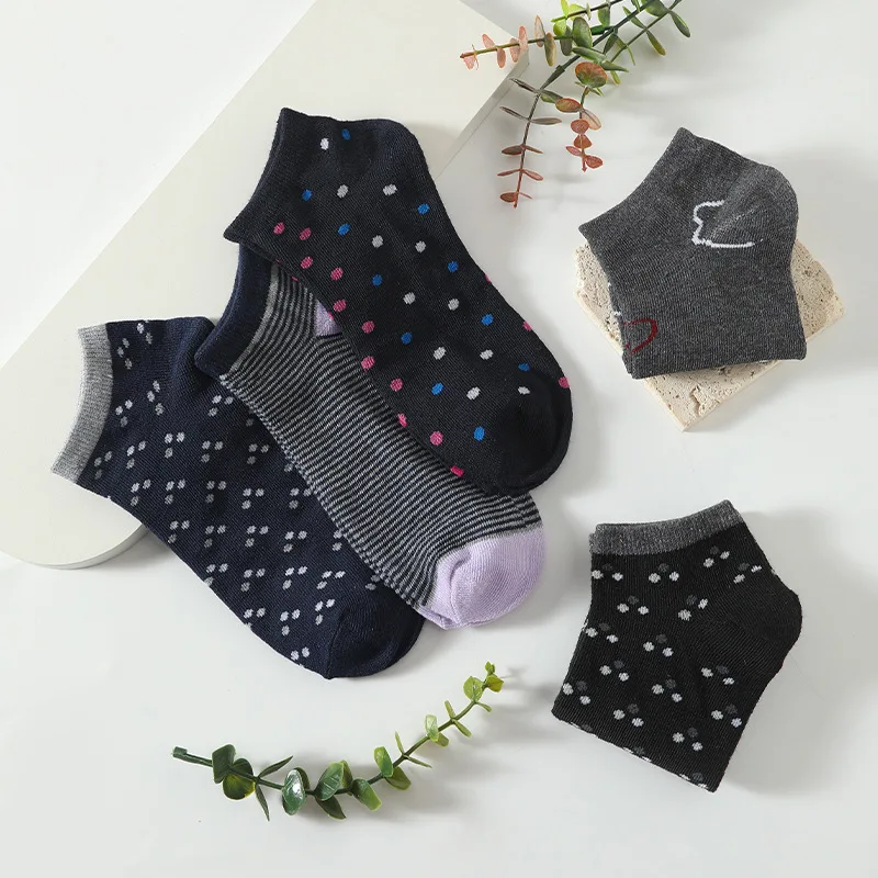 5/10 Pairs Simple Trendy Women's Short Socks Sweat-absorbent Breathable Low-Cut Shallow Striped Socks Spring Women's Boat Socks