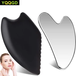 Gua Sha Massage Tool Set,Guasha Facial Tools for Face Black Natural Stone Guasha Stone and Silver Stainless Steel Gua Sha Tool
