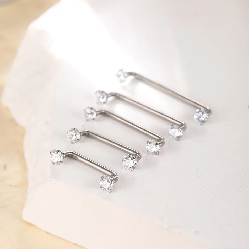 1pcs Titanium Surface Piercings Barbell CZ Crystal Staple Surface Piercing Zircon Micro Dermal Anchors Bar Fashion Jewelry