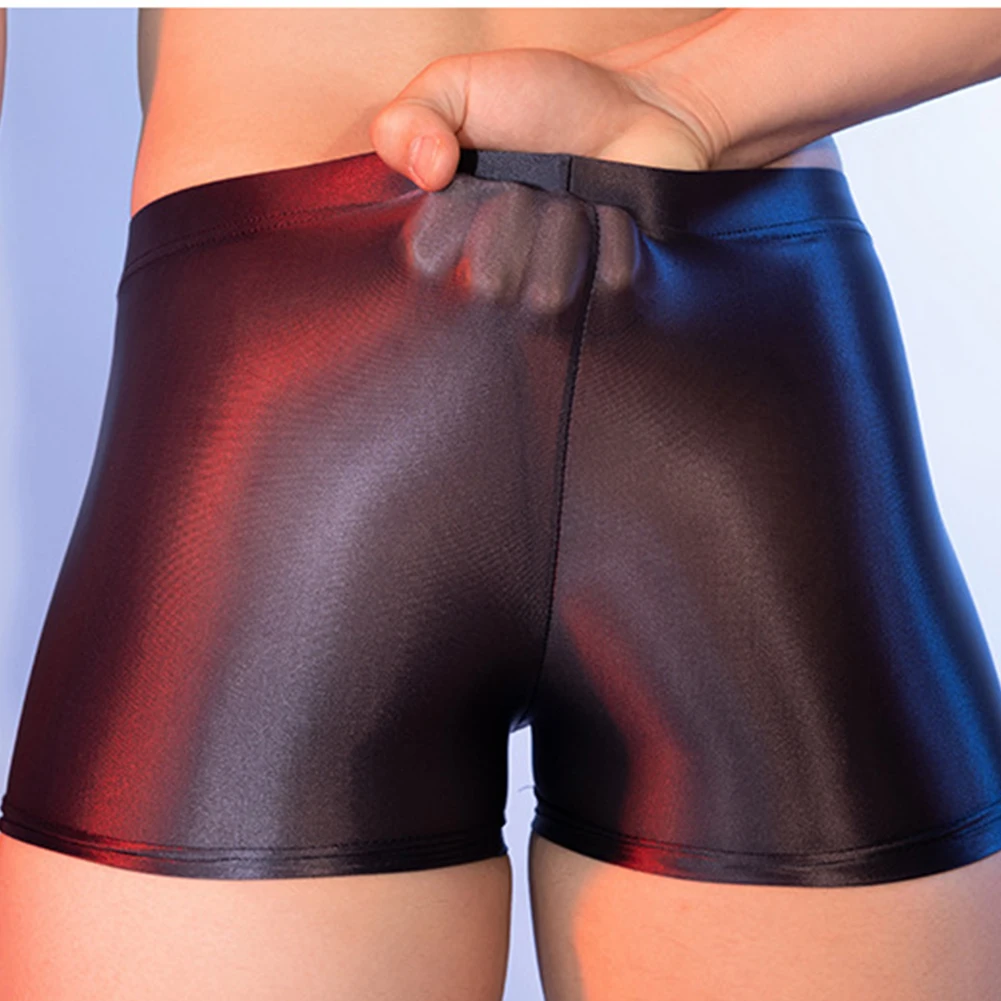 Men Sexy Elephant Nose Boxer Shorts Oil Glossy Trunks Sheer Stretchy Underwear Ice Silk Tight Flat Boxers JJ Sleeve Erotic Linge