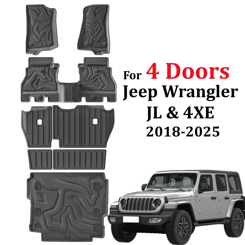 2018-2026 Für Jeep Wrangler JL & 4XE 4-Türer TPE-Fußmatten Kofferraumauskleidung Wasserdicht Rutschfest Allwetterschutz Rückenlehnenmatte – Detail 1