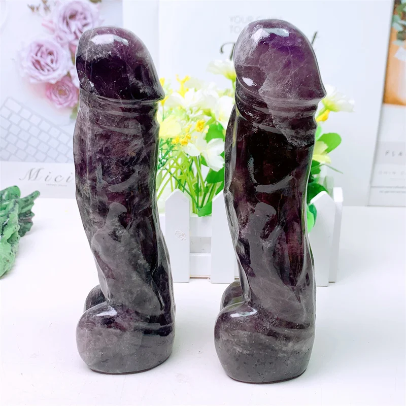 

17.5cm Natural Dream Amethyst Penis Carving Crystal Wand Hand Carved Massage Stick Healing Gemstone For Women Gift 1pcs