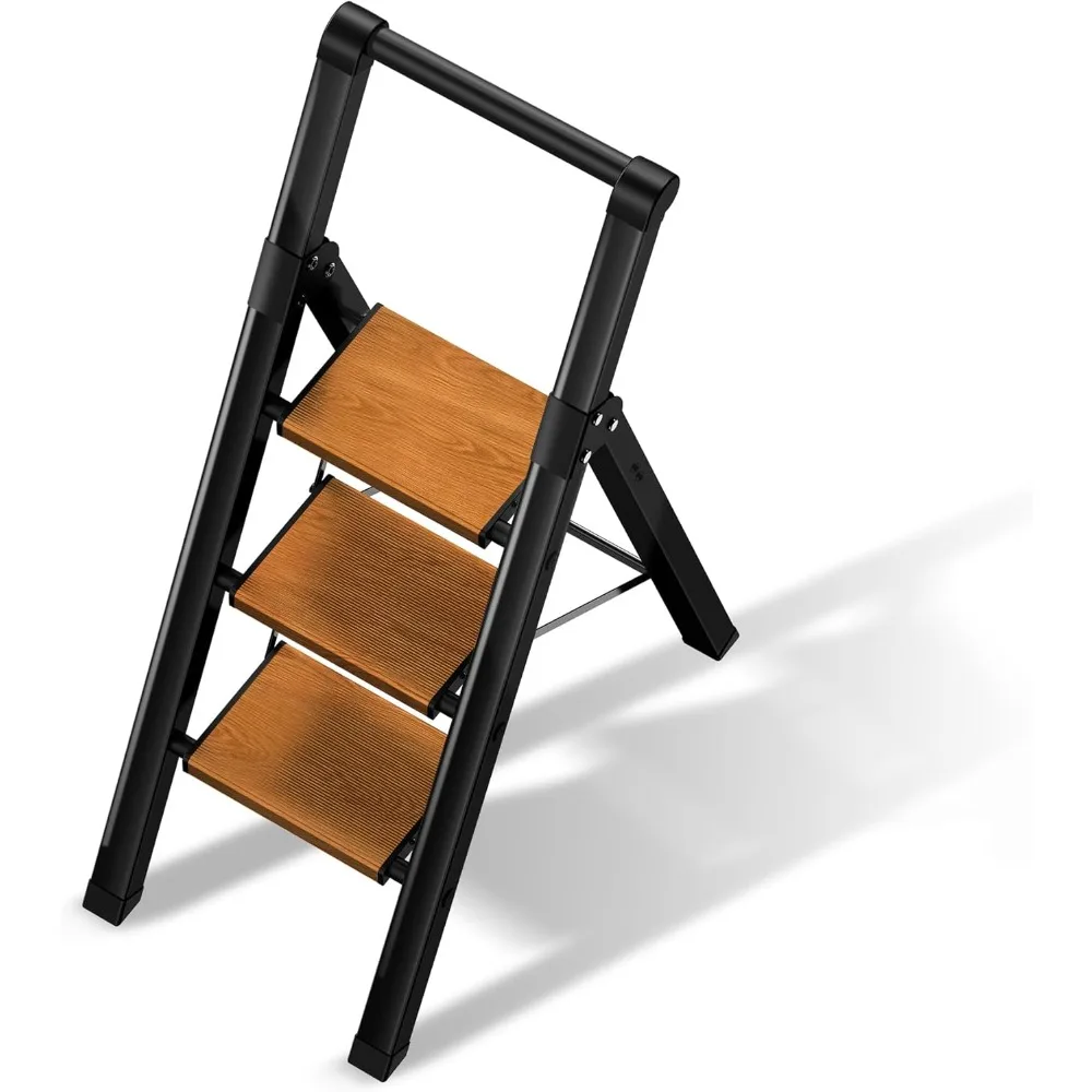 Sgabello pieghevole con pedale largo in alluminio e comoda impugnatura, scala in acciaio con capacità di 330 libbre per uso domestico e in ufficio