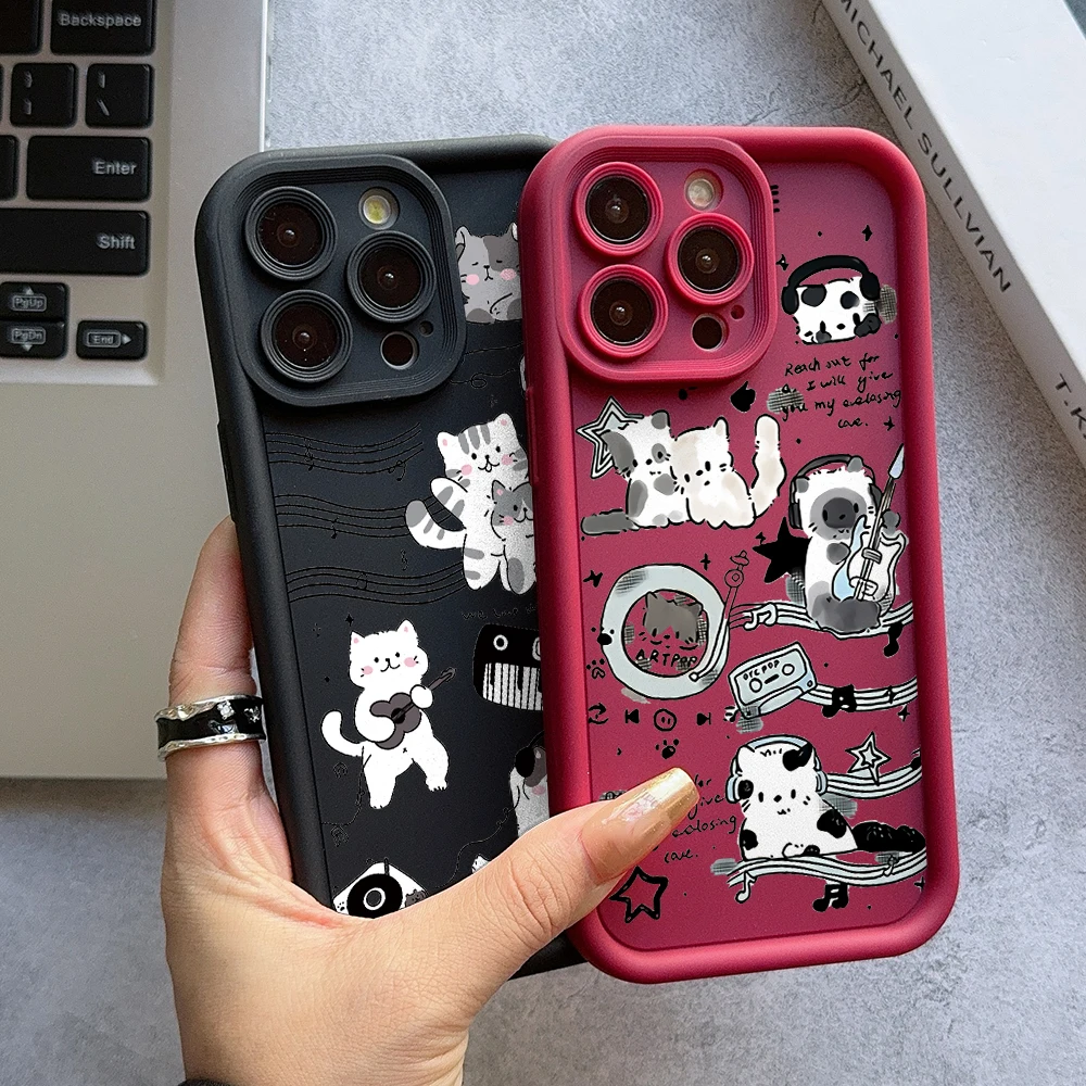 Lovely Musical Kitten Phone Case for Xiaomi Mi 14 12T 11 Lite Poco C61 X5 X4 X3 NFC GT M6 M3 F5 F4 Pro 4G 5G Ladder Lens Cover