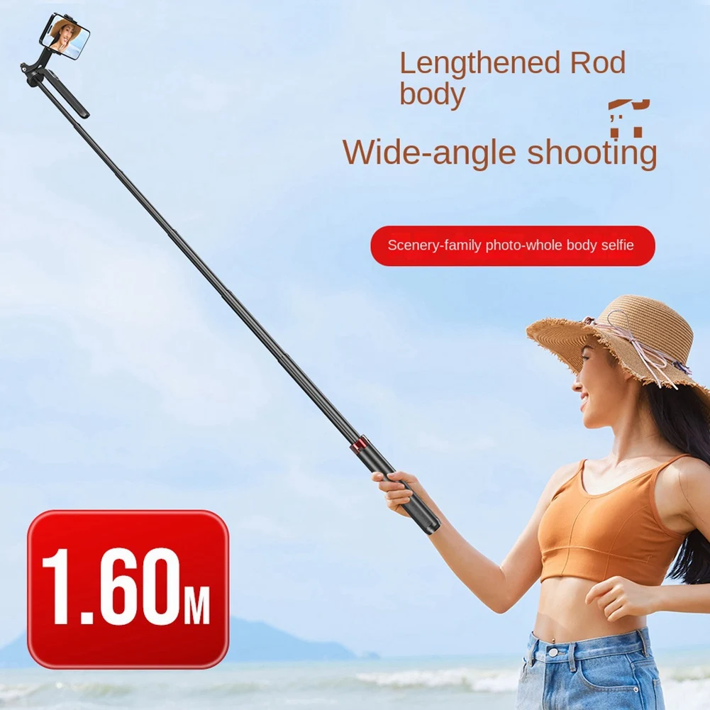 AAAE P185 Aluminum Alloy 1.6M Handheld Stabilizer Floor Telescopic Pole Quadrupod Mobile Phone Bluetooth Selfie Stick-B