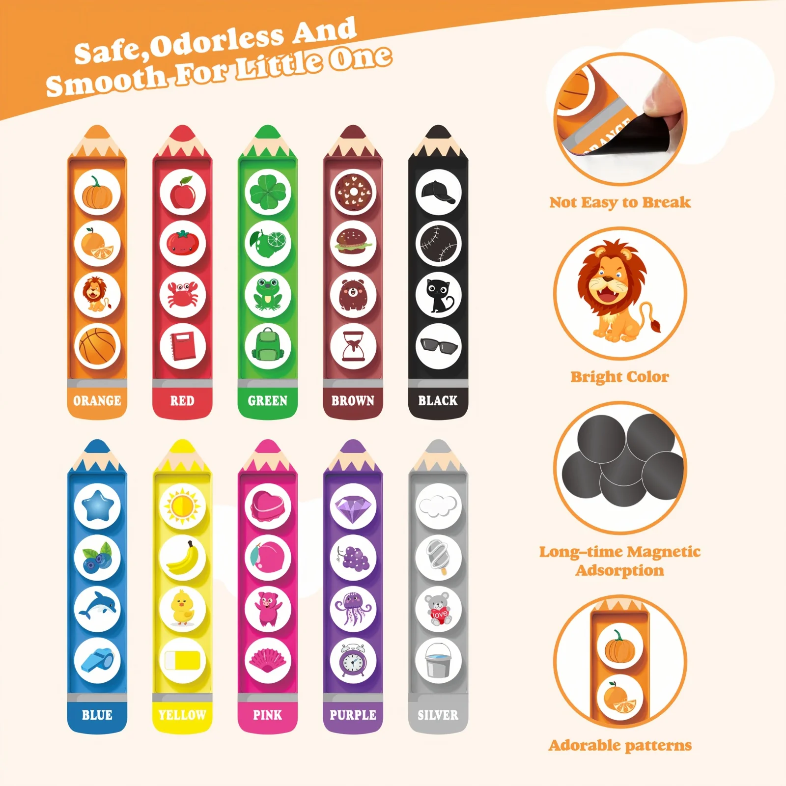 حزم هدايا للحفلات متعددة البنافذ/10 ألوان مجموعة بطاقات كلمات جديدة على شكل قلم مغناطيسي - أداة تعلم الفرز والعد #6