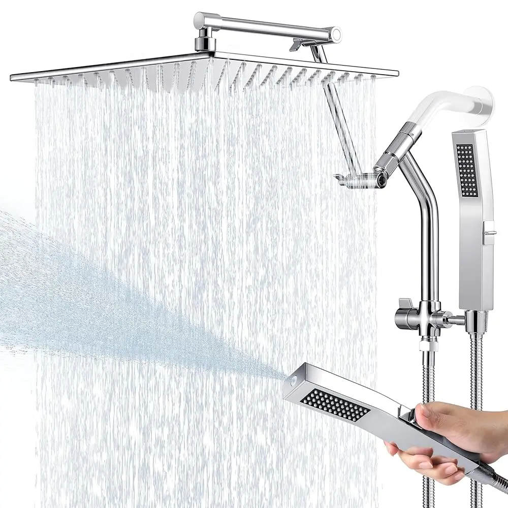 

Душевая лейка Allexpresk All Metal 12 дюймов с ручным душем и встроенным режимом Power Wash, высоконапорная, с эффектом водопада, квадратная