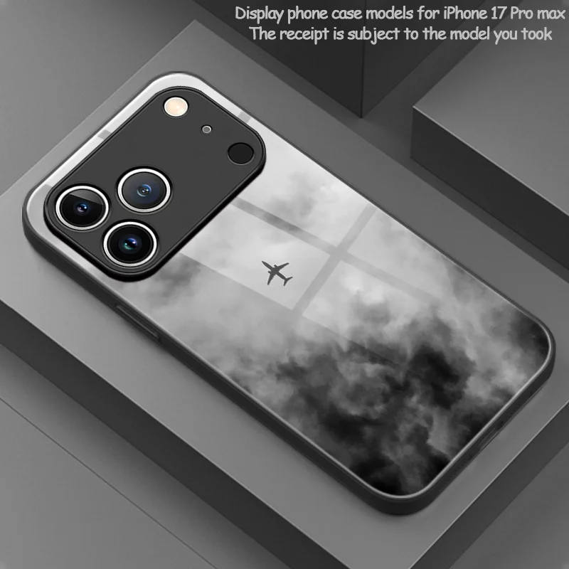 Minimalist sophisticated cloud aircraft print pattern TPU phone case with lens protection for iPhone 17/17Pro/17ProMax/17Air view 5
