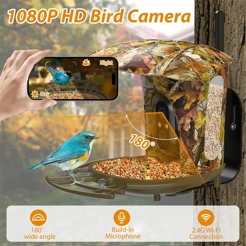 Smart Bird Feeder Camera,1080P HD,11000+ Bird Species Camera Auto Capture,6W Solar Panel Bird Species,Bird House with 64G Card